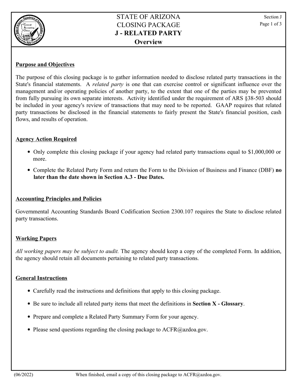 Form 51 Section J Closing Package - Related Party - Arizona, Page 1