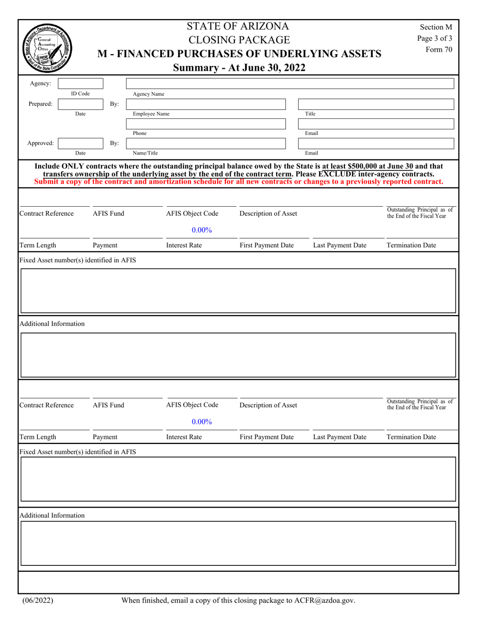 Form 70 Section M Closing Package - Financed Purchases of Underlying Assets - Arizona, Page 3