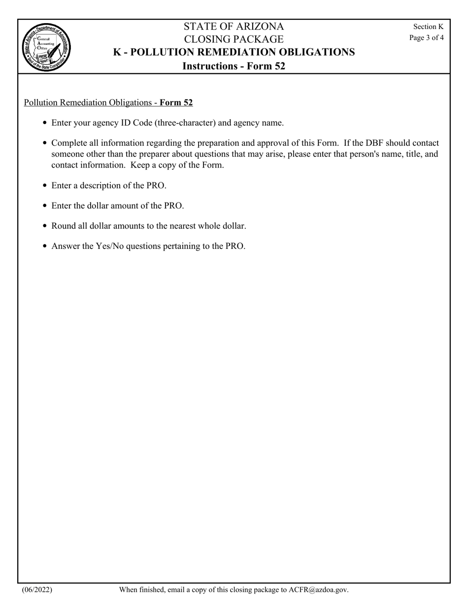 Form 52 Section K Closing Package - Pollution Remediation Obligations - Arizona, Page 3