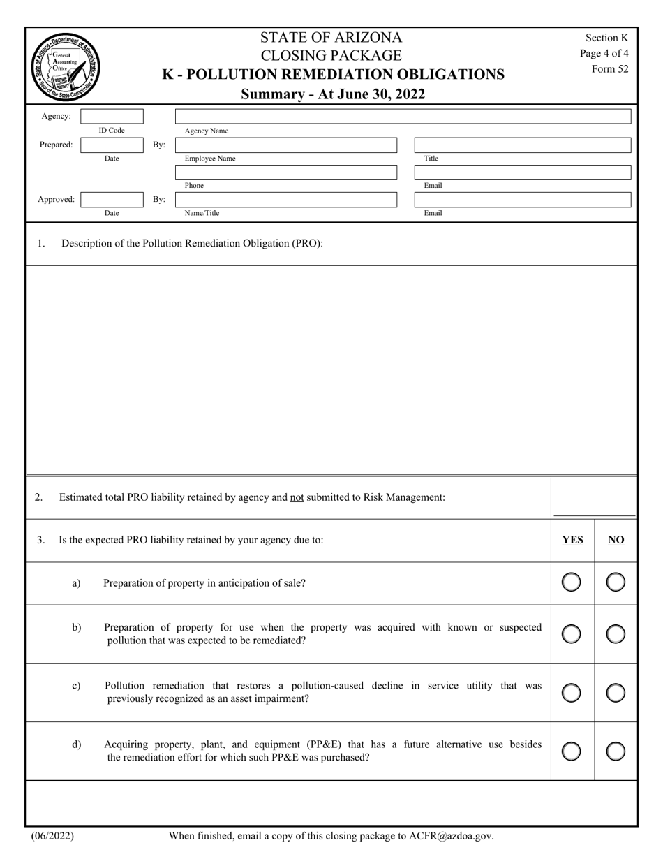 Form 52 Section K Closing Package - Pollution Remediation Obligations - Arizona, Page 4