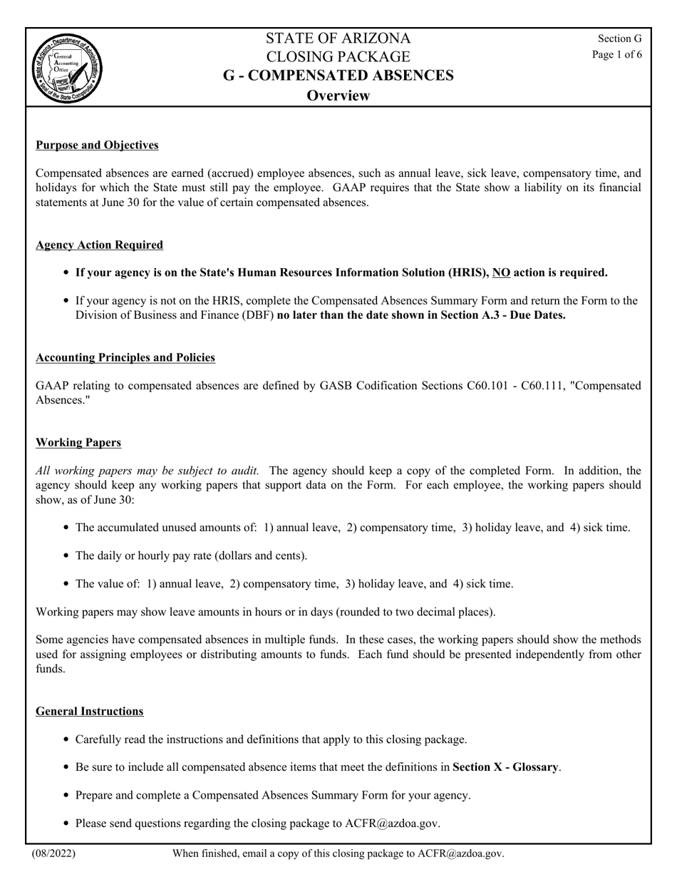 Form 30 Section G Closing Package - Compensated Absences - Arizona, Page 1