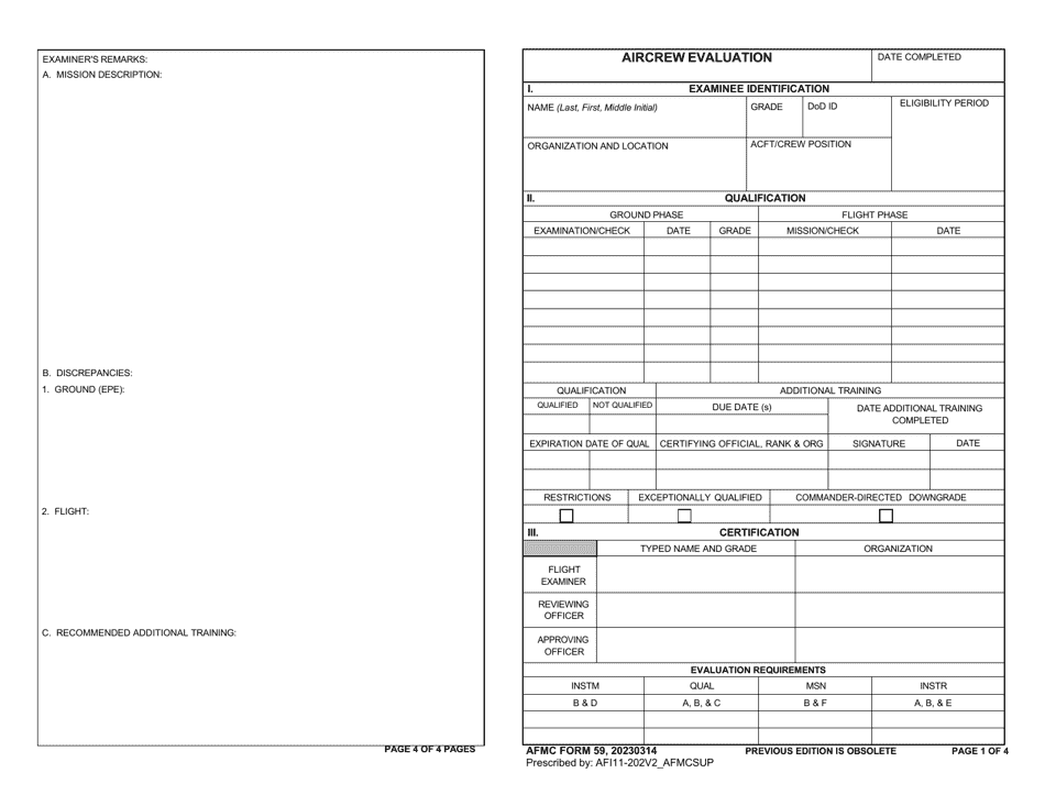 AFMC Form 59 Aircrew Evaluation, Page 1