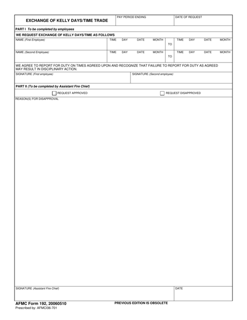 AFMC Form 192 Exchange of Kelly Days/Time Trade