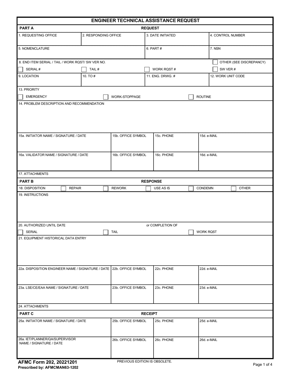 AFMC Form 202 Engineer Technical Assistance Request, Page 1