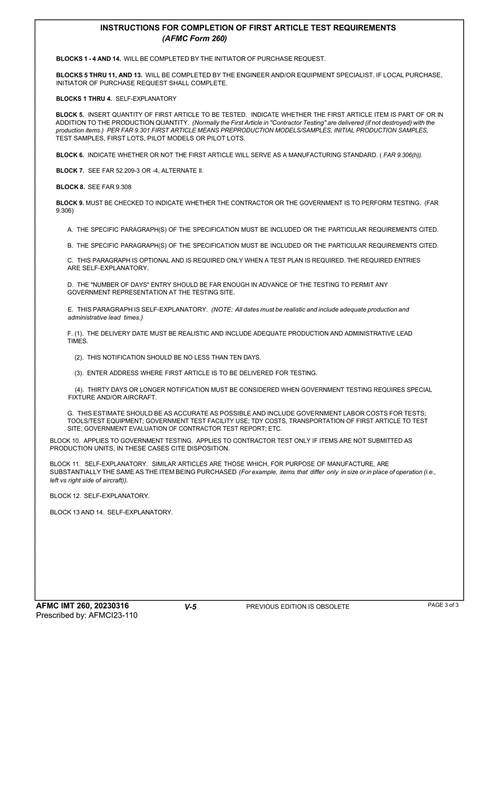 AFMC IMT Form 260 First Article Requirements, Page 3