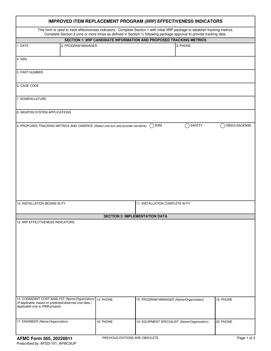 AFMC Form 565 Download Fillable PDF or Fill Online Improved Item ...