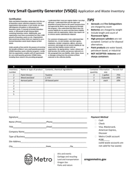 Very Small Quantity Generator (Vsqg) Application and Waste Inventory - Oregon, Page 2