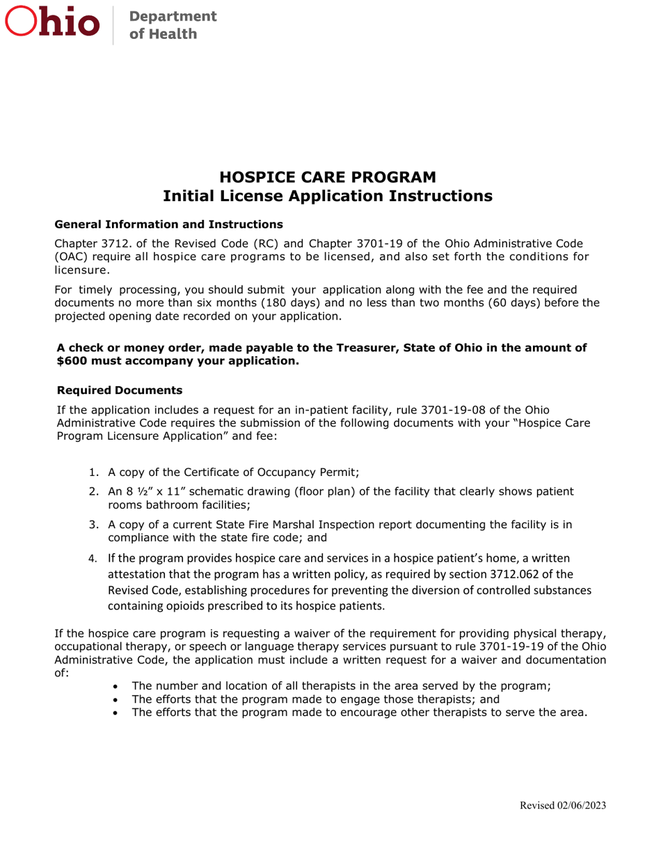 Form HEA8010 Initial License Application - Hospice Care Program - Ohio, Page 1