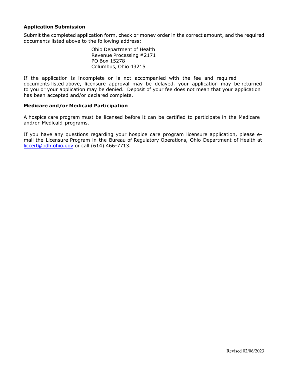 Form HEA8010 Initial License Application - Hospice Care Program - Ohio, Page 2