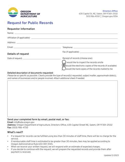 Request for Public Records - Oregon