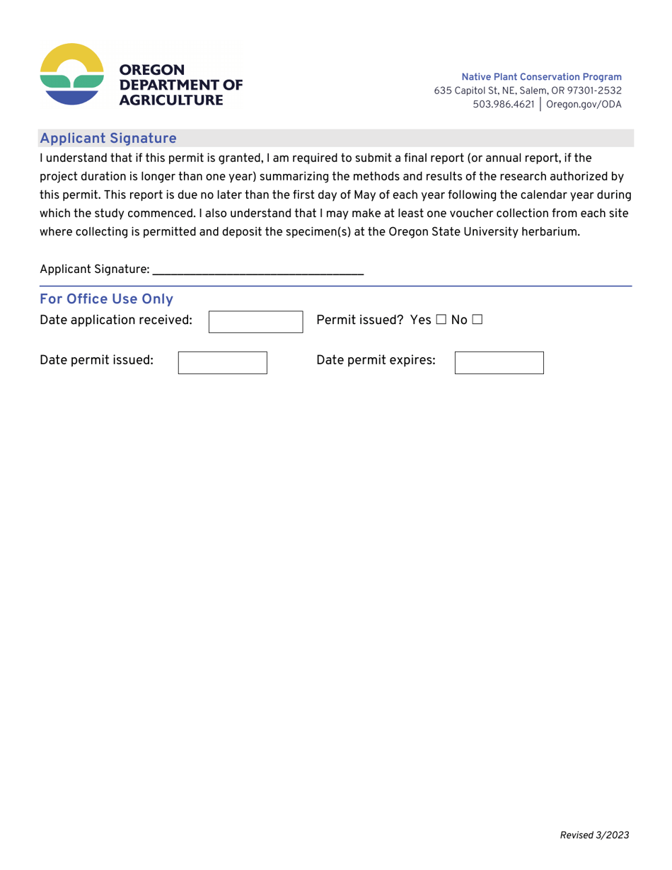 State-Listed Threatened and Endangered Plant Permit Application - Oregon, Page 3