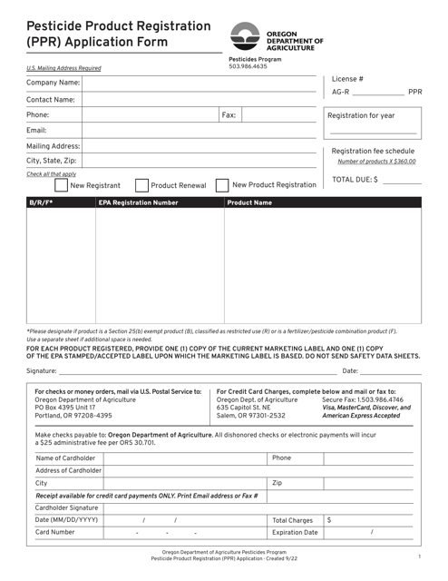 Pesticide Product Registration (Ppr) Application Form - Oregon Download Pdf
