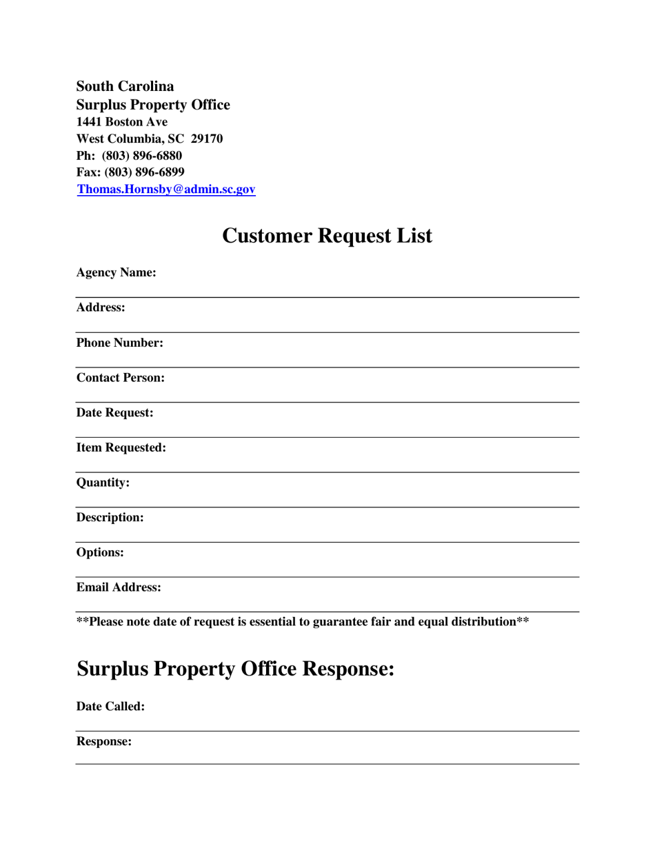 Customer Request List - South Carolina, Page 1