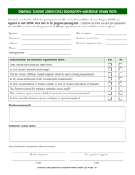 Document preview: Seamless Summer Option (Sso) Sponsor Pre-operational Review Form - Connecticut