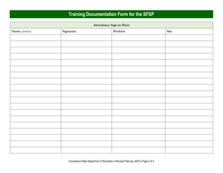 Training Documentation Form for the Summer Food Service Program (Sfsp) - Connecticut, Page 2