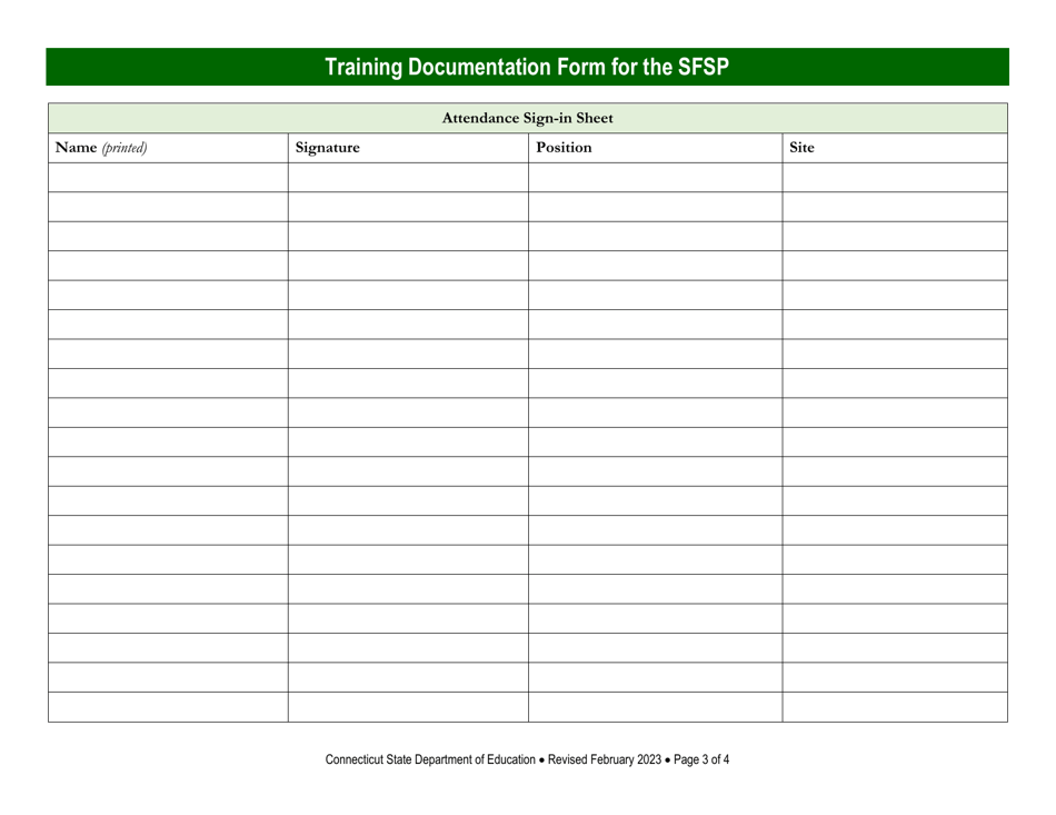 Training Documentation Form for the Summer Food Service Program (Sfsp) - Connecticut, Page 3