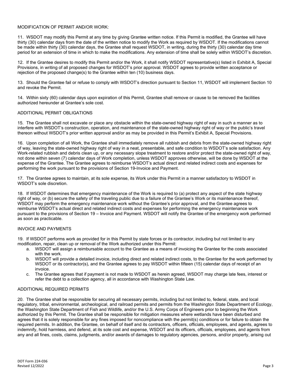 DOT Form 224-036 Subterranean Monitoring Devices Permit - Washington, Page 3