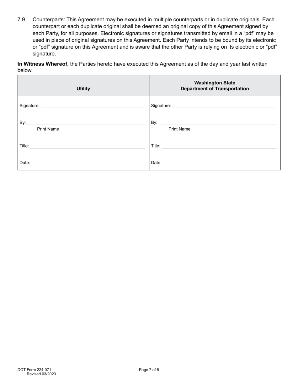 DOT Form 224-071 Utility Construction Agreement - Work by Wsdot - Shared Cost - Washington, Page 7