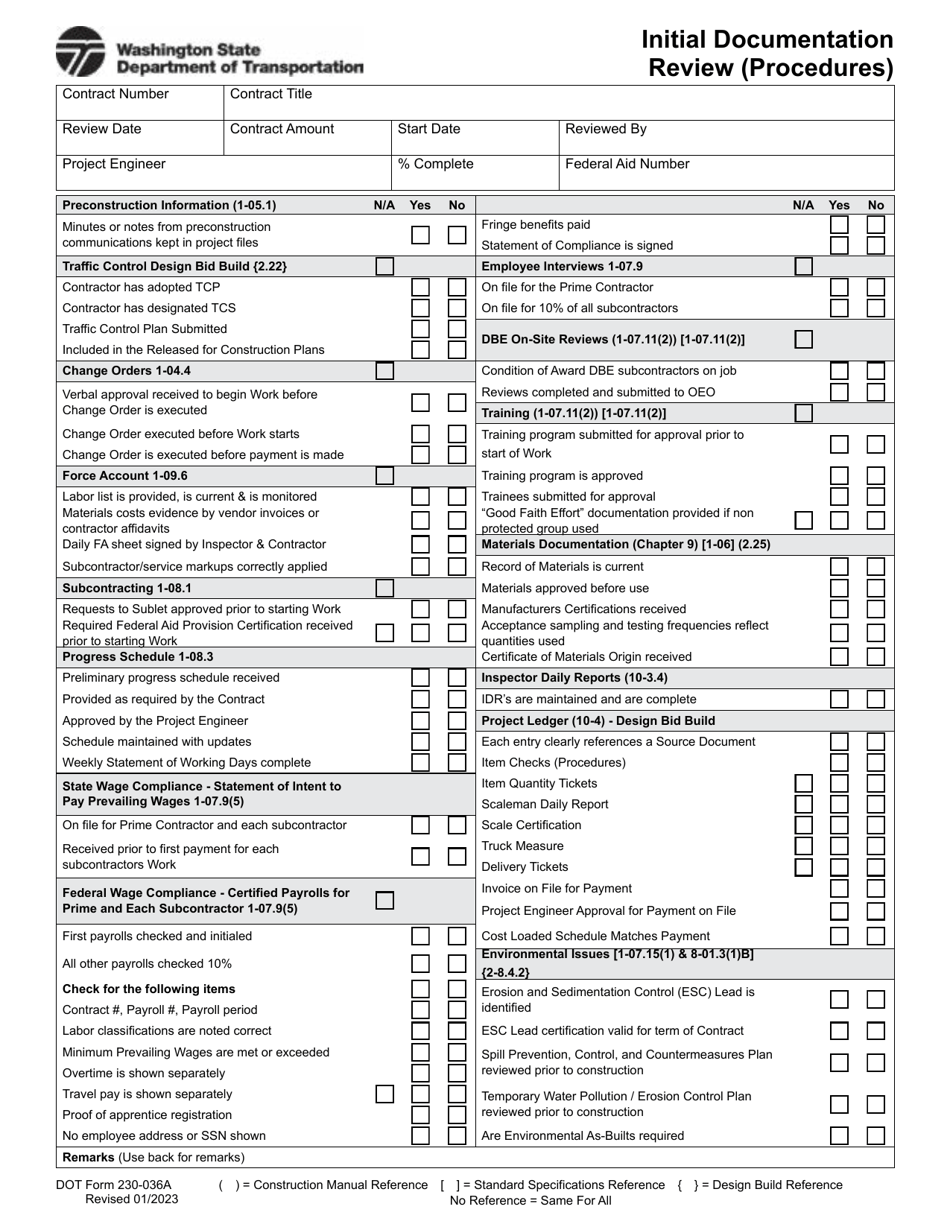 DOT Form 230-036A Download Fillable PDF or Fill Online Initial ...