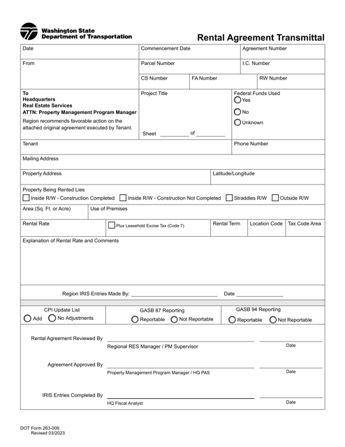 DOT Form 263-009 Rental Agreement Transmittal - Washington