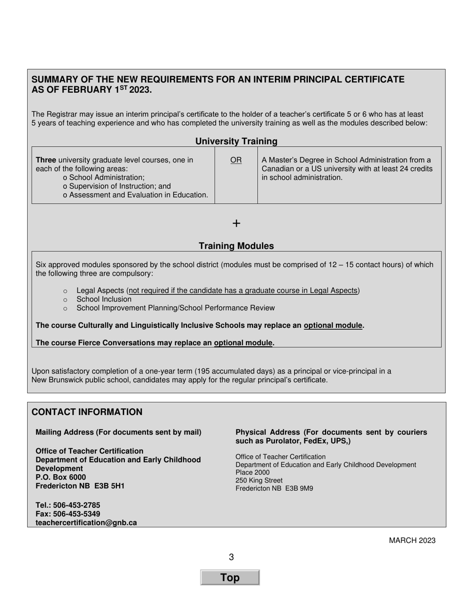 Form H Principals Certificate Request Form - New Brunswick, Canada, Page 3