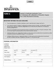 Form C Teacher&#039;s Certificate Application Form for Individuals With a Bachelor of Education Degree From a New Brunswick University - New Brunswick, Canada