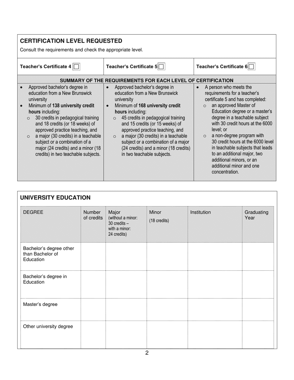 Form C Teachers Certificate Application Form for Individuals With a Bachelor of Education Degree From a New Brunswick University - New Brunswick, Canada, Page 2