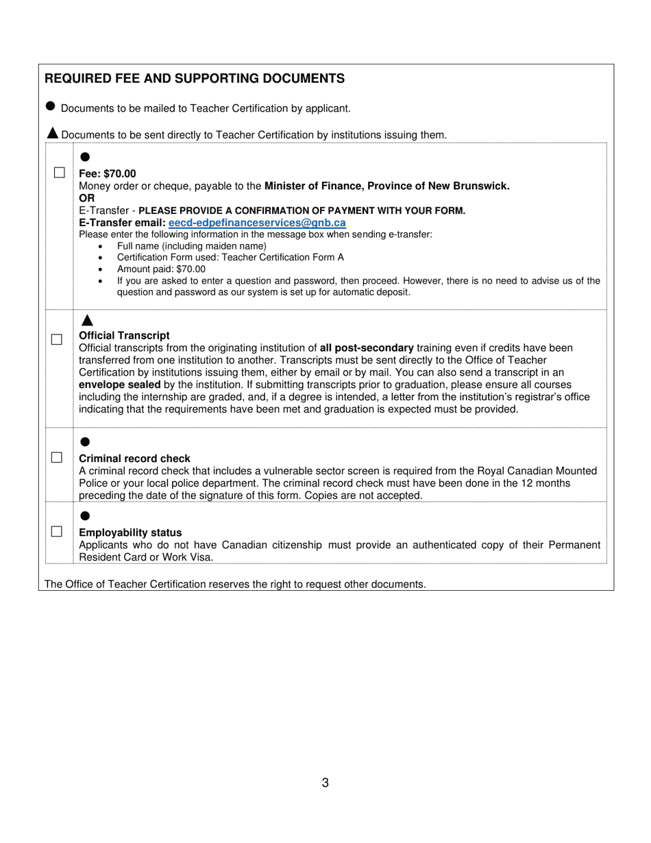 Form C Teachers Certificate Application Form for Individuals With a Bachelor of Education Degree From a New Brunswick University - New Brunswick, Canada, Page 3