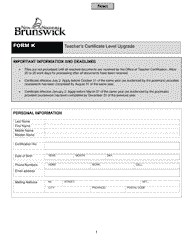 Document preview: Form K Teacher's Certificate Level Upgrade - New Brunswick, Canada