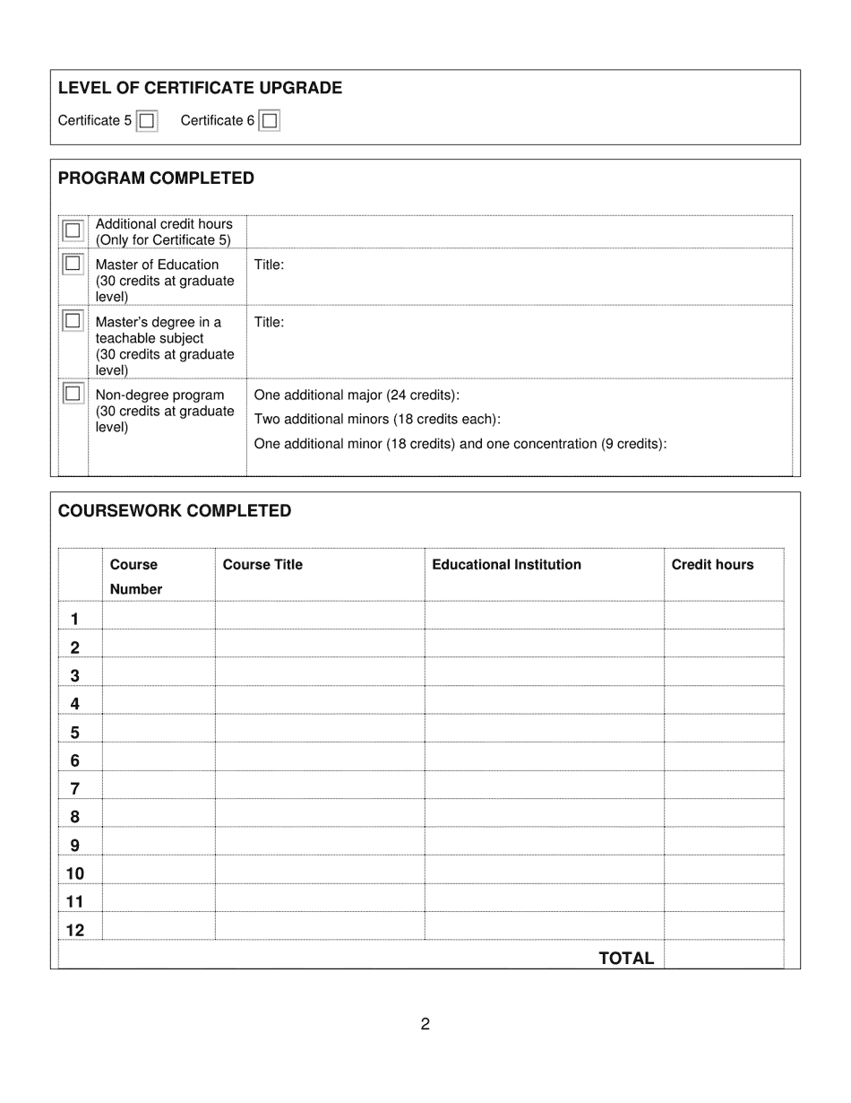 Form K Teachers Certificate Level Upgrade - New Brunswick, Canada, Page 2