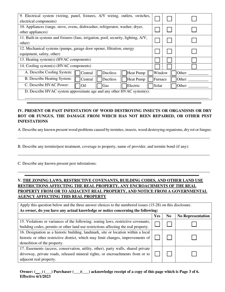 South Carolina Residential Property Condition Disclosure Statement