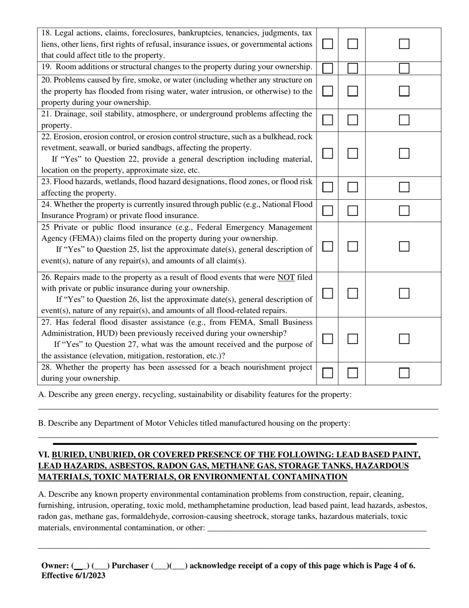 South Carolina Residential Property Condition Disclosure Statement