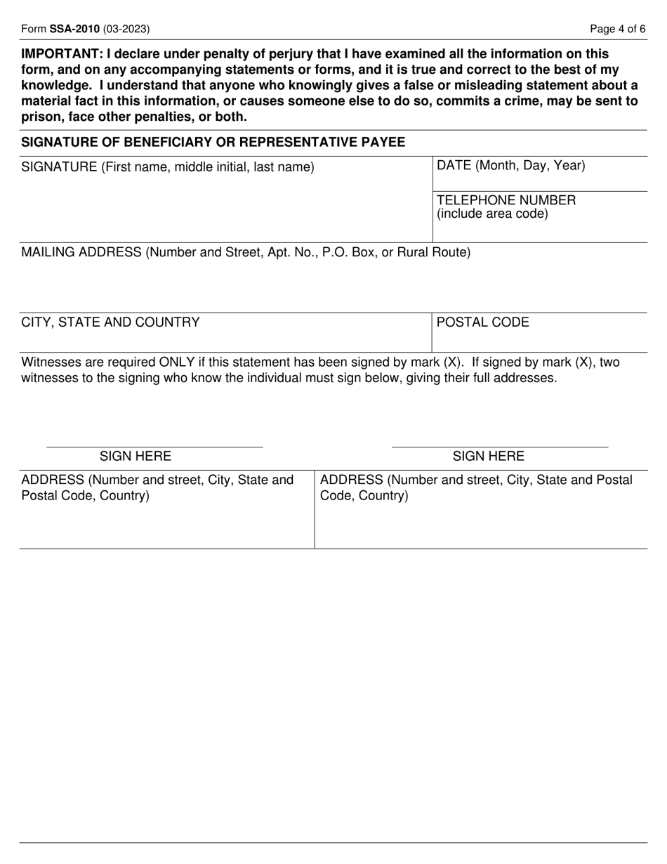 Form SSA-2010 Statement for Determining Continuing Entitlement for Special Veterans Benefits (Svb), Page 4