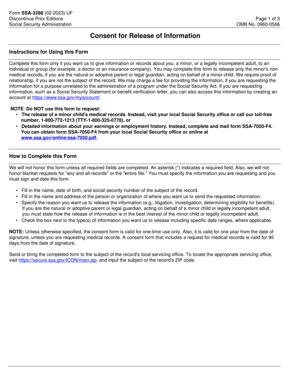 Form SSA 3288 Download Fillable PDF Or Fill Online Consent For Release Form ssa 3288 download fillable pdf or fill online consent for release