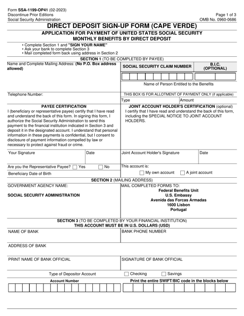 Form SSA-1199-OP41 Direct Deposit Sign-Up Form (Cape Verde)
