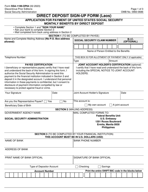 Form SSA-1199-OP64 Direct Deposit Sign-Up Form (Laos)