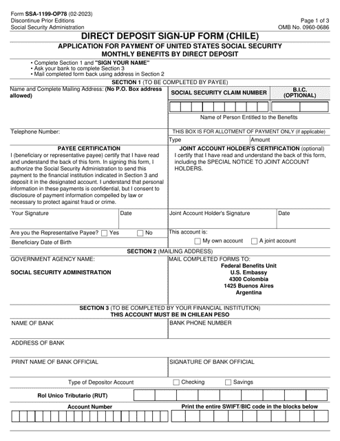 Form SSA-1199-OP78 Direct Deposit Sign-Up Form (Chile)