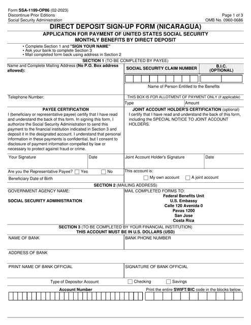 Form SSA-1199-OP86 Direct Deposit Sign-Up Form (Nicaragua)
