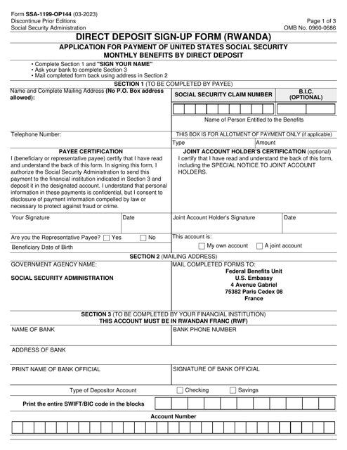 Form SSA-1199-OP144 Direct Deposit Sign-Up Form (Rwanda)