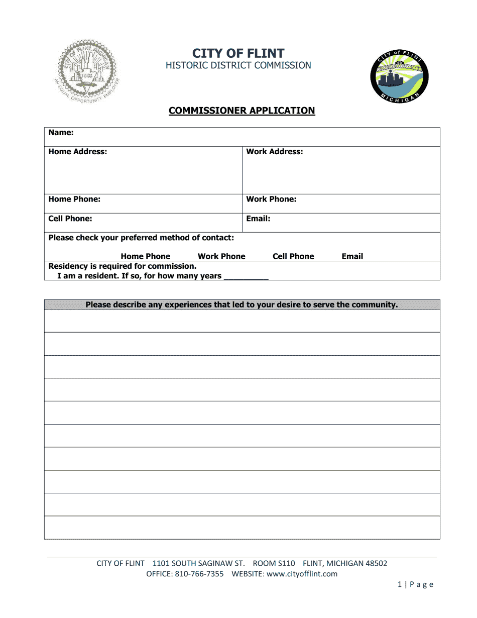 Commissioner Application - City of Flint, Michigan, Page 1