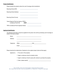 Application for Purchase and Transfer of Land Coverage From the Nevada Land Bank - Nevada, Page 2