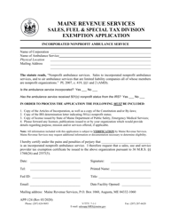 Document preview: Form APP-124 Incorporated Nonprofit Ambulance Service Exemption Application - Maine