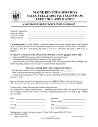 Document preview: Form APP-126 A Nonprofit Free Public Lending Library Exemption Application - Maine