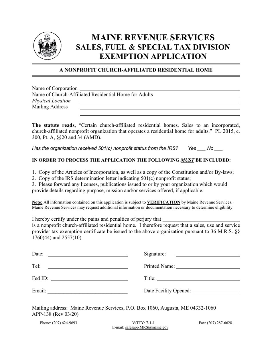 Form APP138 Fill Out, Sign Online and Download Fillable PDF, Maine
