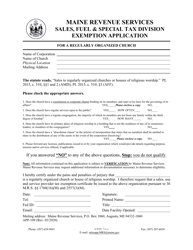 Document preview: Form APP-109 Exemption Application for a Regularly Organized Church - Maine