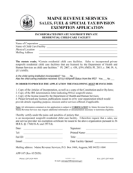 Document preview: Form APP-107 Incorporated Private Nonprofit Private Residential Child Care Facility Exemption Application - Maine