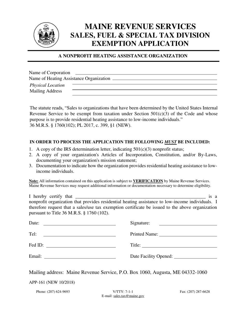Form APP161 Fill Out, Sign Online and Download Fillable PDF, Maine