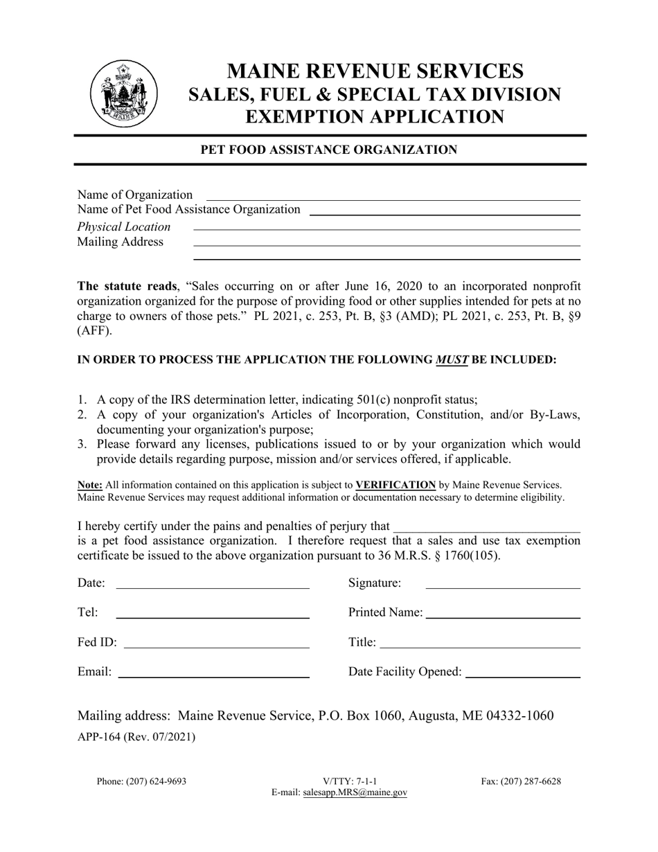 Form APP164 Fill Out, Sign Online and Download Fillable PDF, Maine