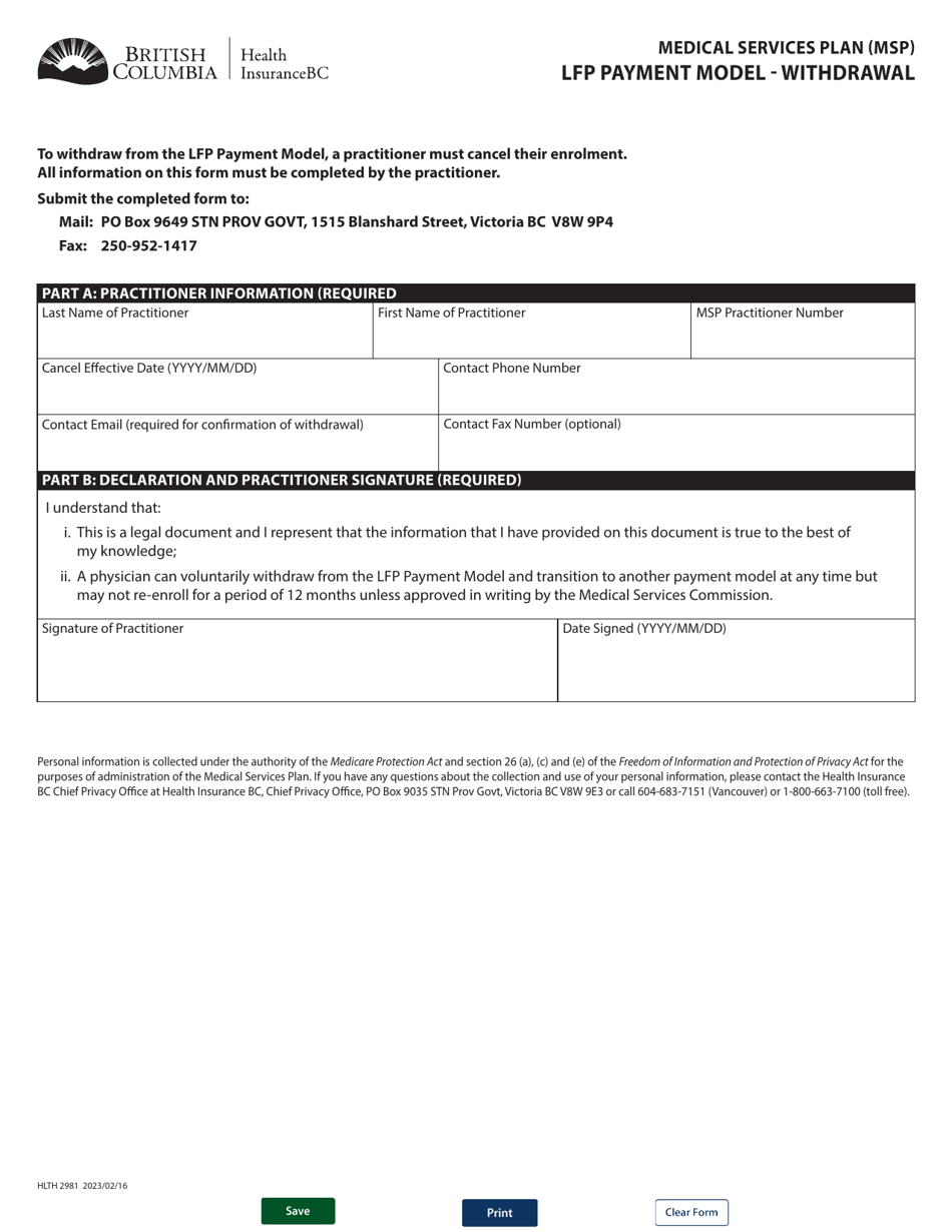 Form HLTH2981 - Fill Out, Sign Online and Download Fillable PDF ...