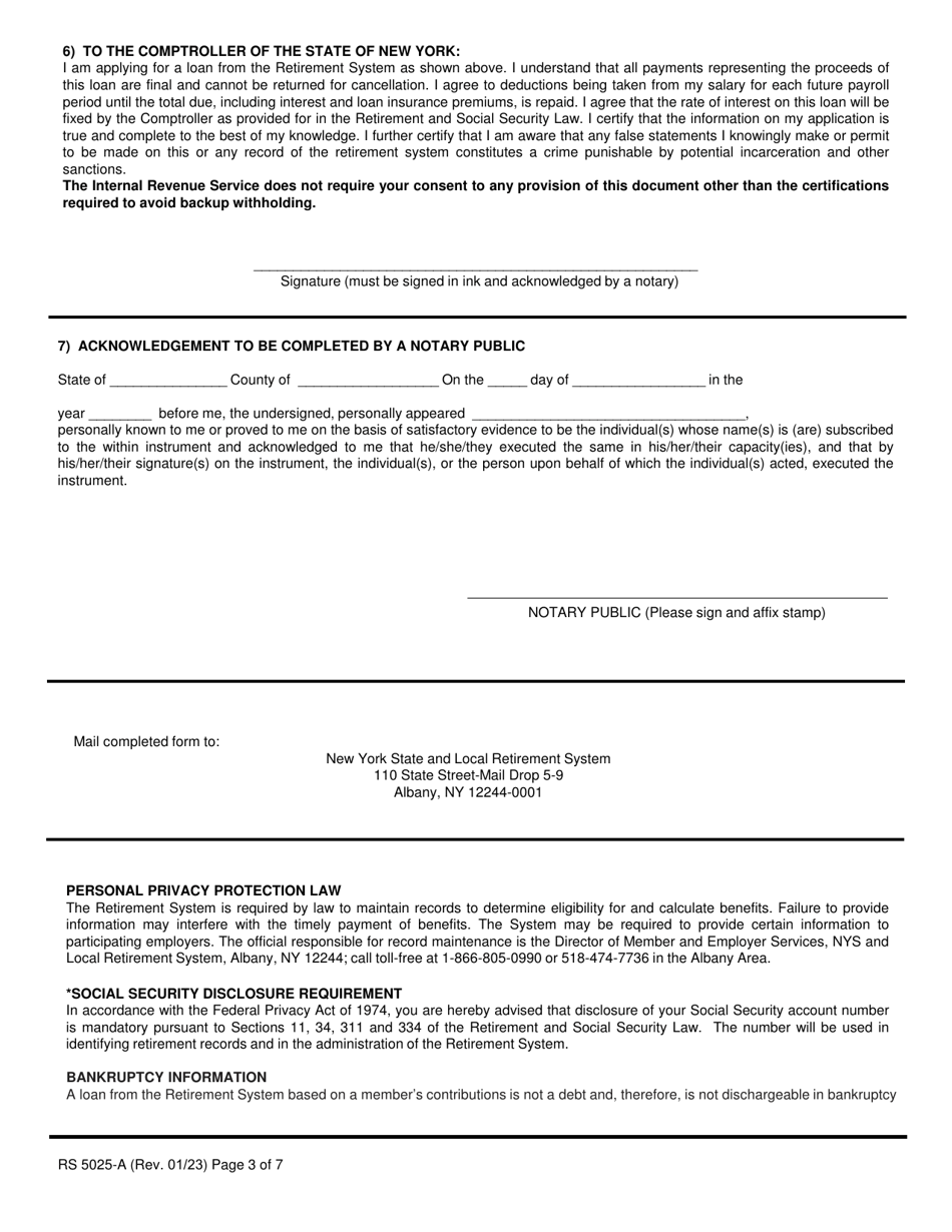 Form RS5025-A Tiers 3, 4, 5  6 Loan Application (For Members Covered by Articles 14, 15 or 22) - New York, Page 3